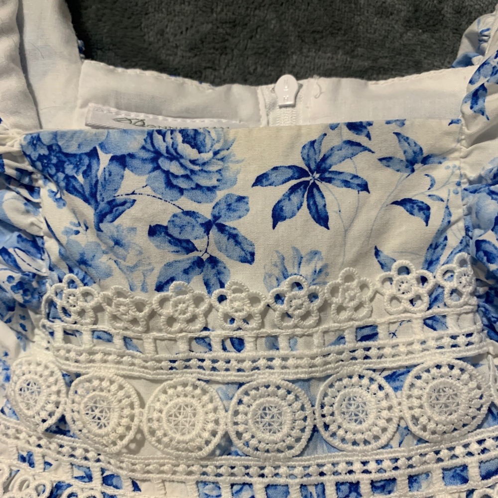 Bonnie Jean Dress Girls 6X R3-13396-HV Blue Floral Ruffle Crochet Lace EUC - Picture 16 of 16